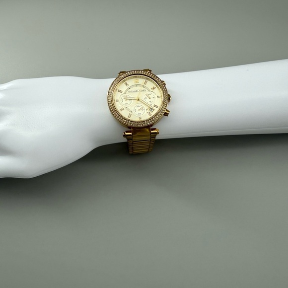 Michael Kors Gold Crystal Embellished Chronograph Watch - Picture 8 of 10